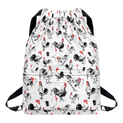 Chicken Ink Painting Pattern Print Drawstring Backpack