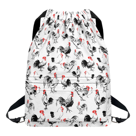 Chicken Ink Painting Pattern Print Drawstring Backpack