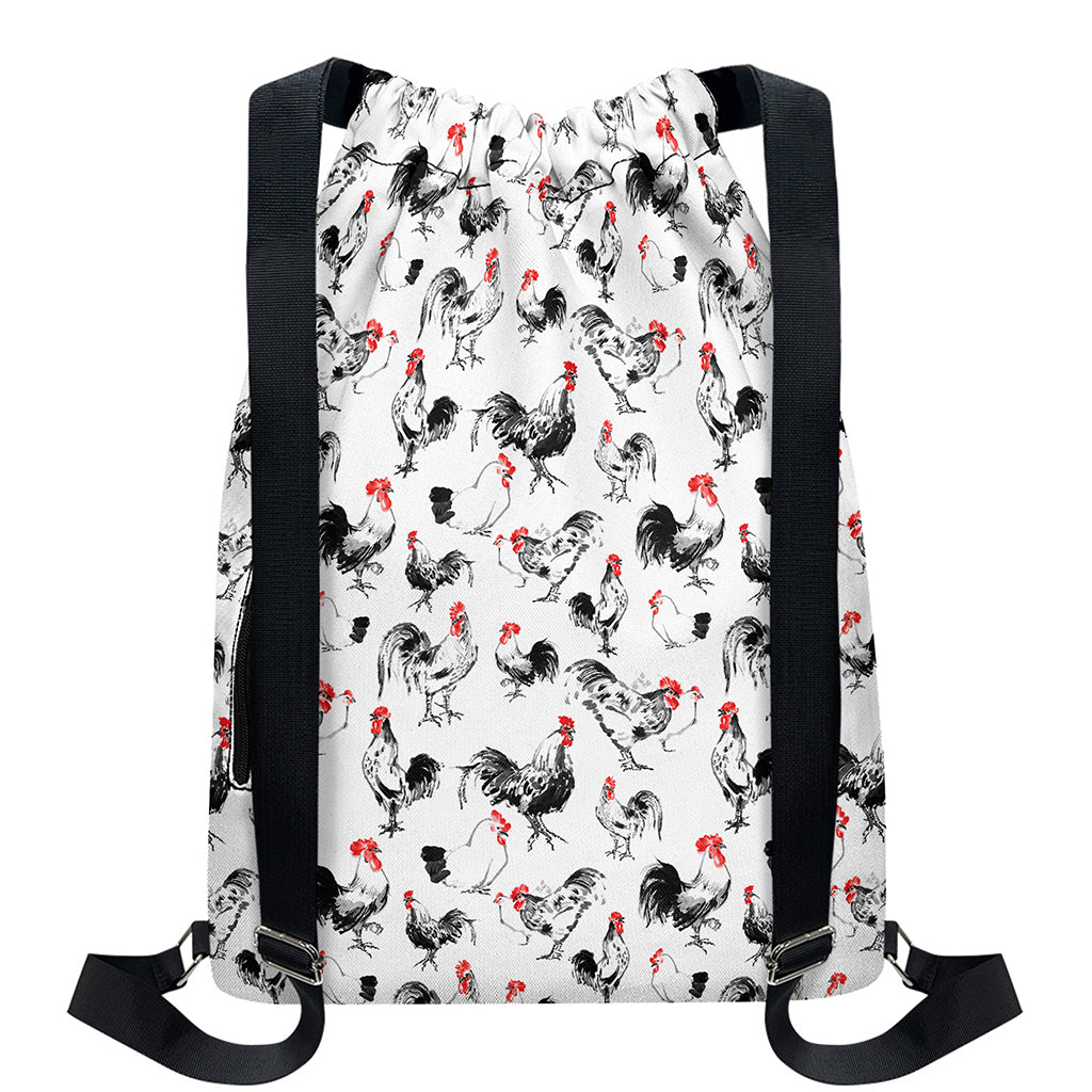 Chicken Ink Painting Pattern Print Drawstring Backpack