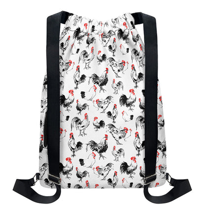 Chicken Ink Painting Pattern Print Drawstring Backpack