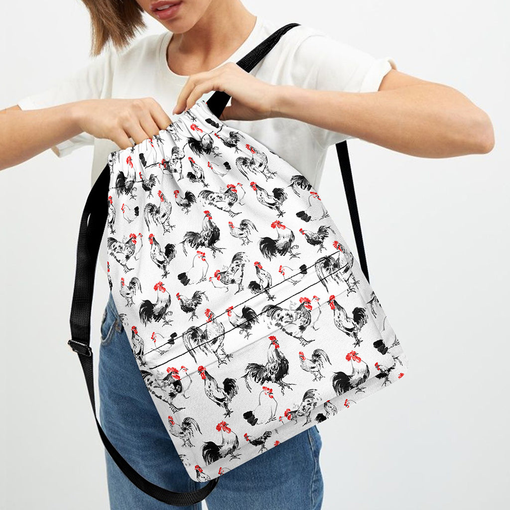 Chicken Ink Painting Pattern Print Drawstring Backpack