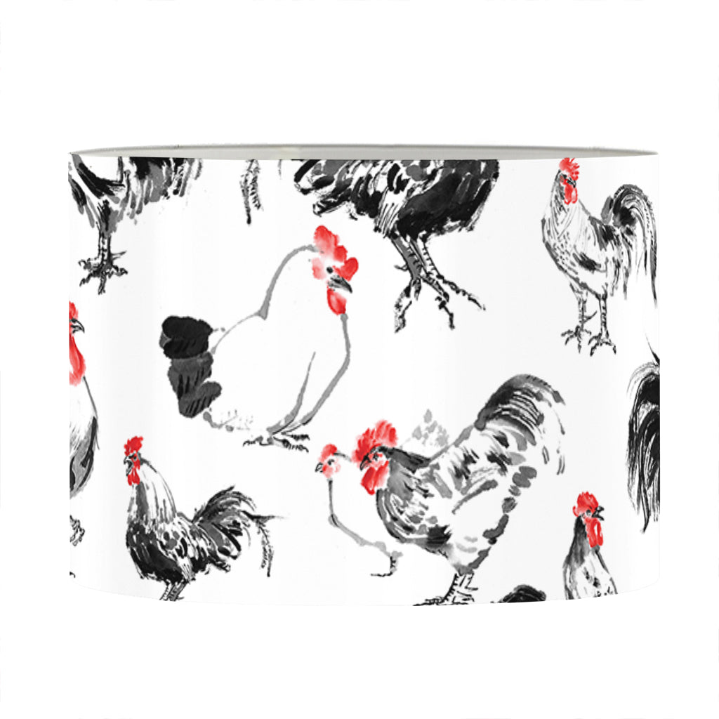 Chicken Ink Painting Pattern Print Drum Lamp Shade