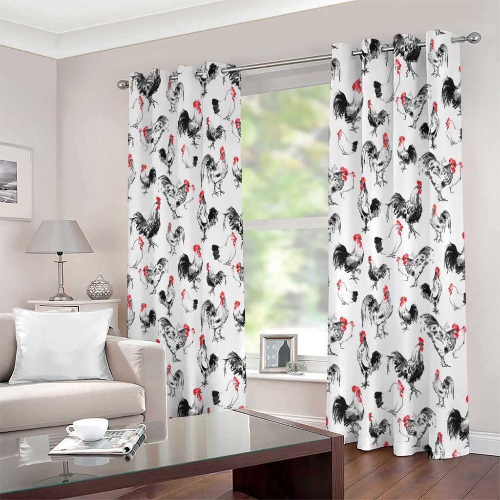 Chicken Ink Painting Pattern Print Extra Wide Grommet Curtains