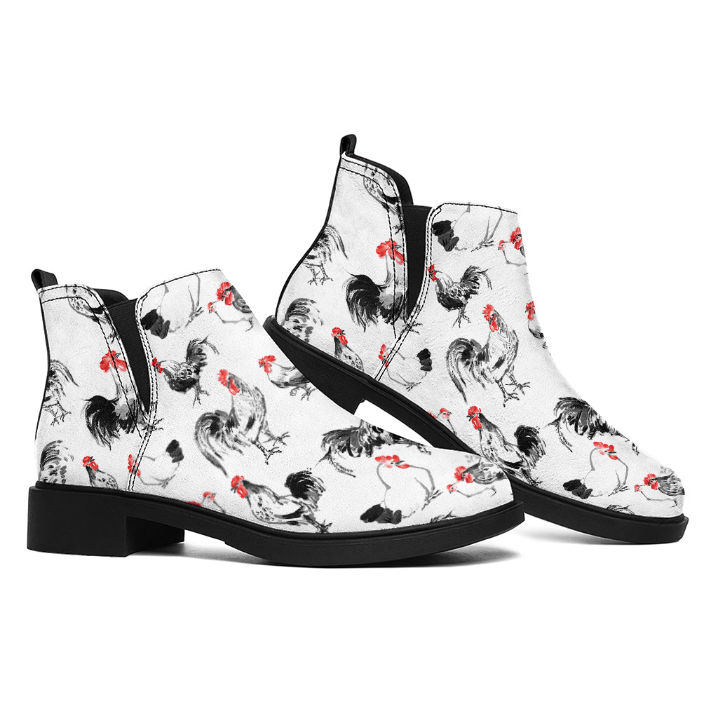 Chicken Ink Painting Pattern Print Flat Ankle Boots