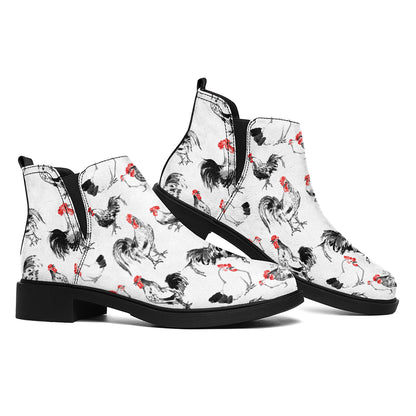 Chicken Ink Painting Pattern Print Flat Ankle Boots