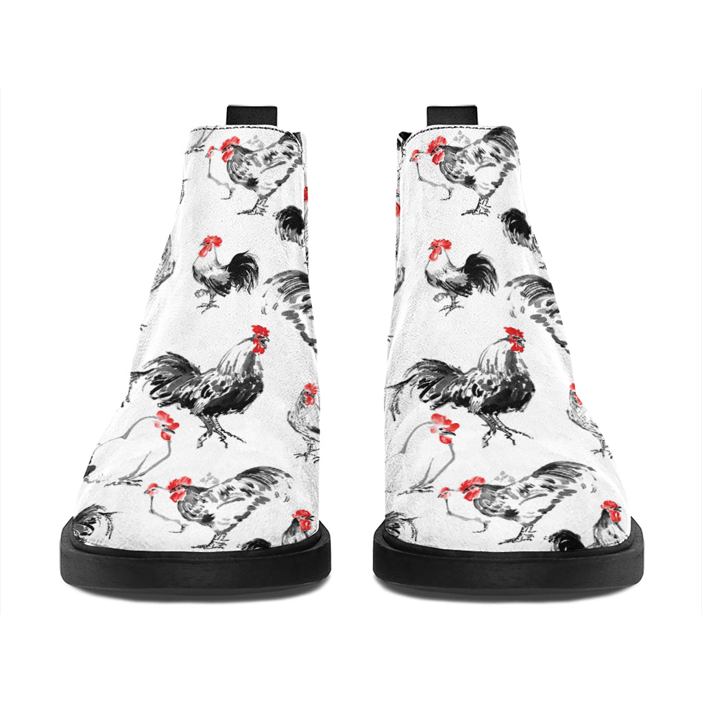 Chicken Ink Painting Pattern Print Flat Ankle Boots