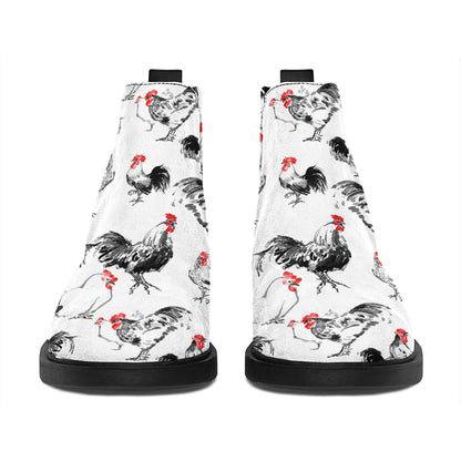 Chicken Ink Painting Pattern Print Flat Ankle Boots