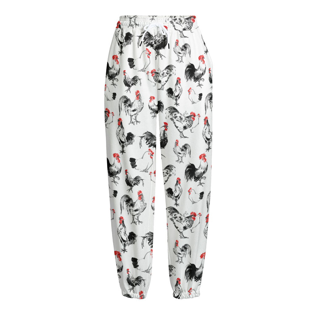 Chicken Ink Painting Pattern Print Fleece Lined Knit Pants