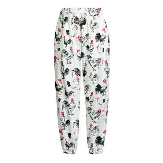 Chicken Ink Painting Pattern Print Fleece Lined Knit Pants