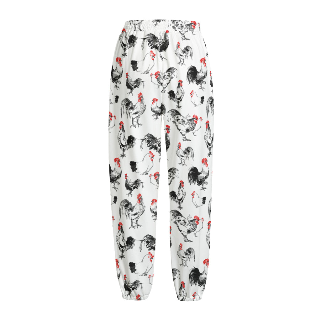 Chicken Ink Painting Pattern Print Fleece Lined Knit Pants
