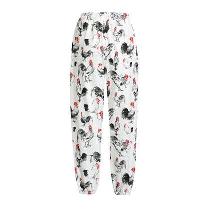 Chicken Ink Painting Pattern Print Fleece Lined Knit Pants