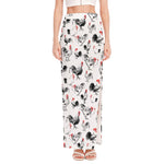 Chicken Ink Painting Pattern Print High Slit Maxi Skirt