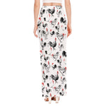Chicken Ink Painting Pattern Print High Slit Maxi Skirt