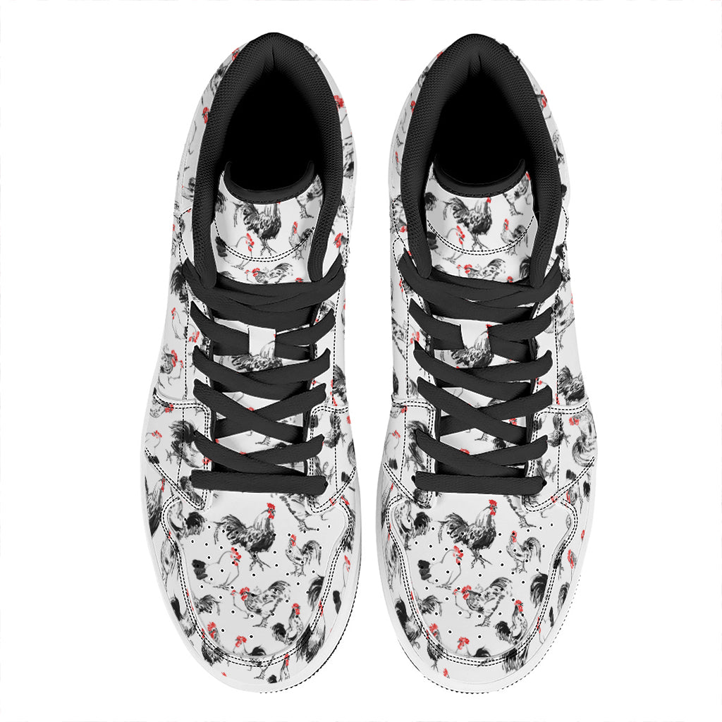 Chicken Ink Painting Pattern Print High Top Leather Sneakers