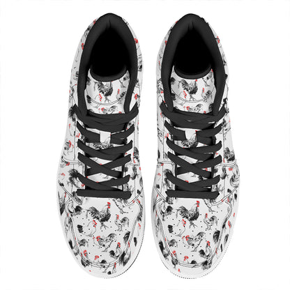 Chicken Ink Painting Pattern Print High Top Leather Sneakers