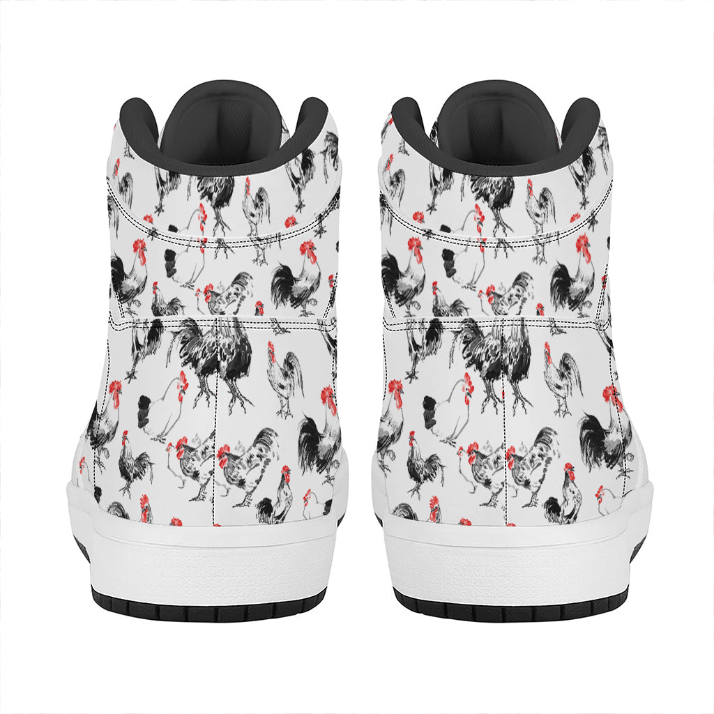Chicken Ink Painting Pattern Print High Top Leather Sneakers