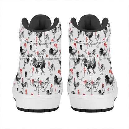 Chicken Ink Painting Pattern Print High Top Leather Sneakers