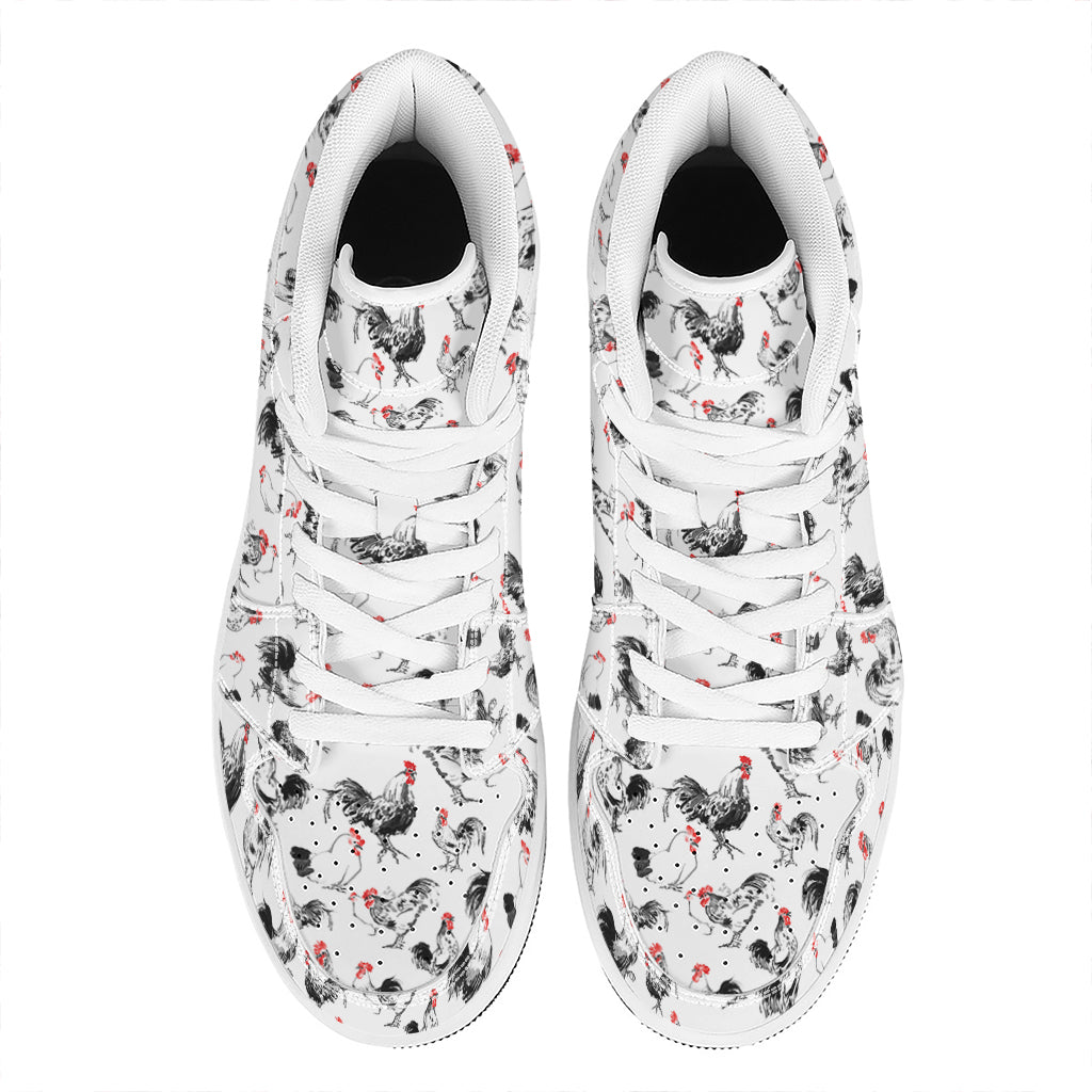 Chicken Ink Painting Pattern Print High Top Leather Sneakers