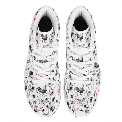 Chicken Ink Painting Pattern Print High Top Leather Sneakers