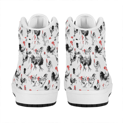 Chicken Ink Painting Pattern Print High Top Leather Sneakers