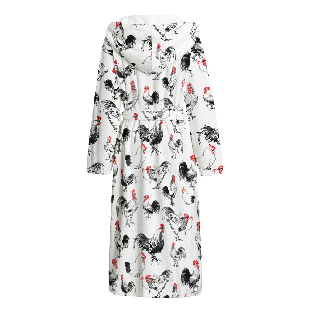 Chicken Ink Painting Pattern Print Hooded Bathrobe