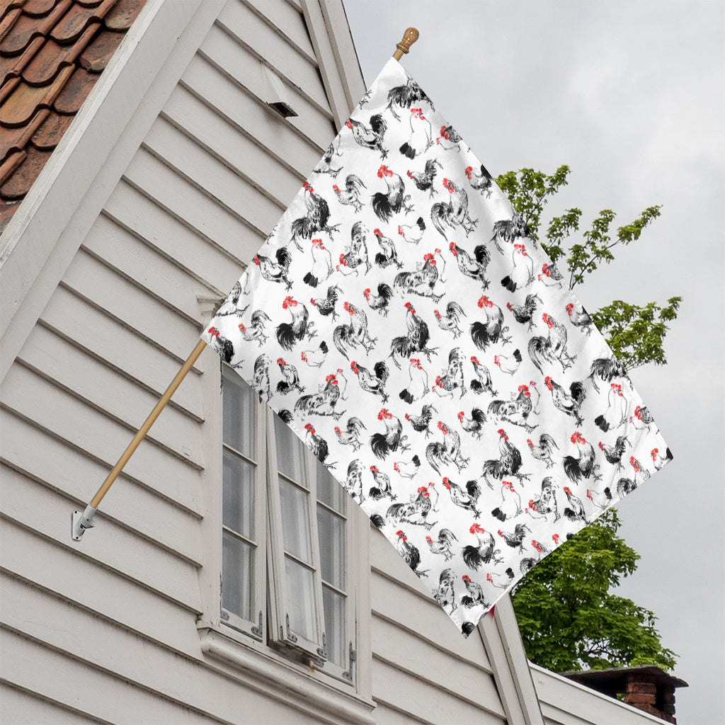 Chicken Ink Painting Pattern Print House Flag
