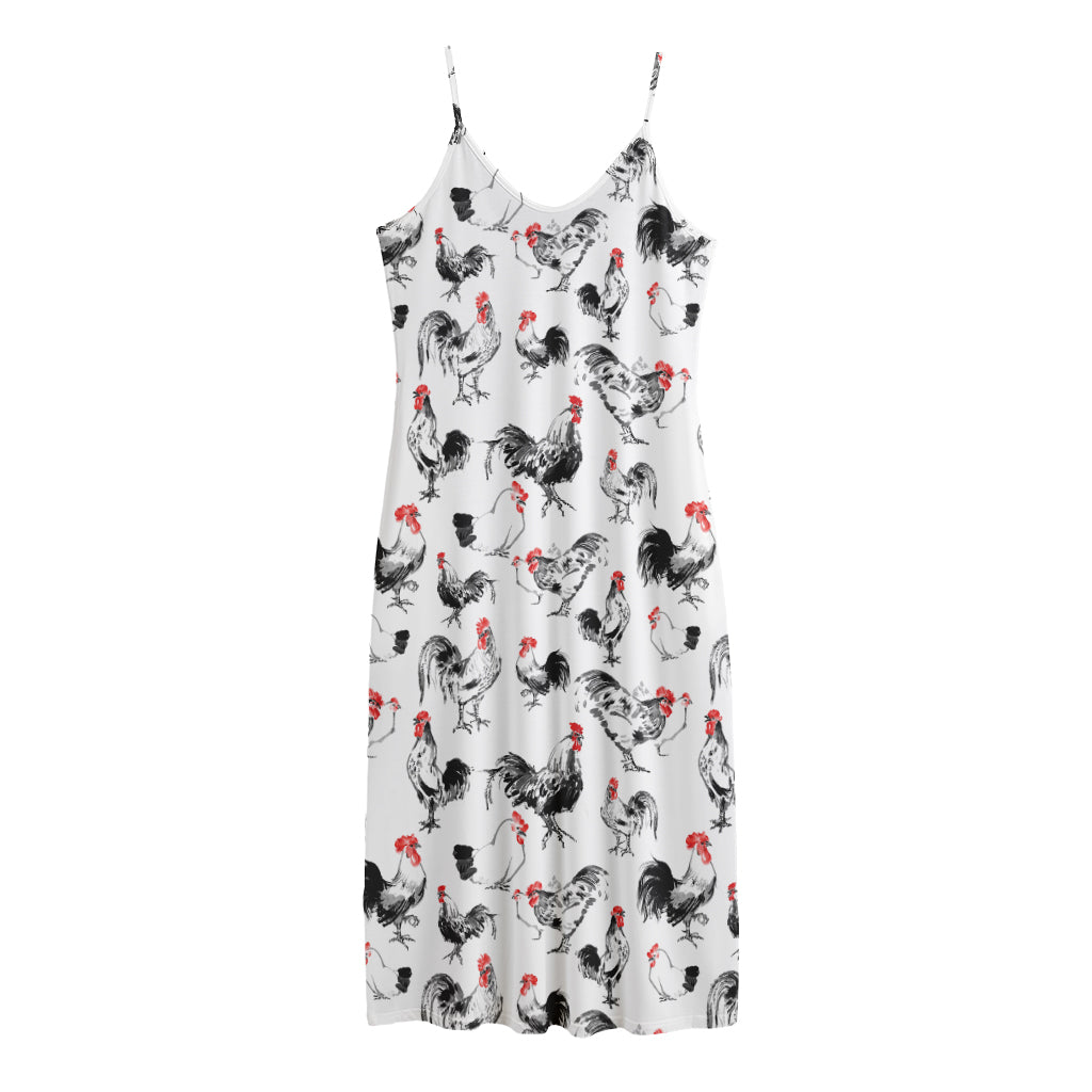 Chicken Ink Painting Pattern Print Jersey Midi Cami Dress