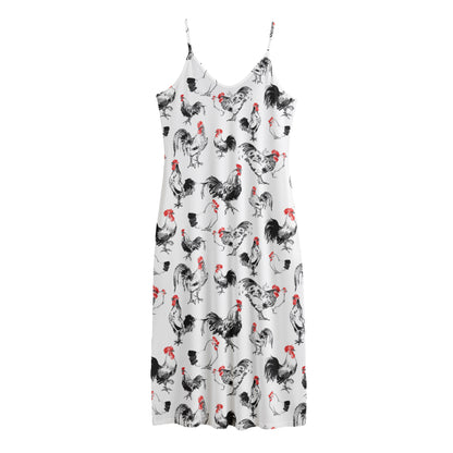 Chicken Ink Painting Pattern Print Jersey Midi Cami Dress