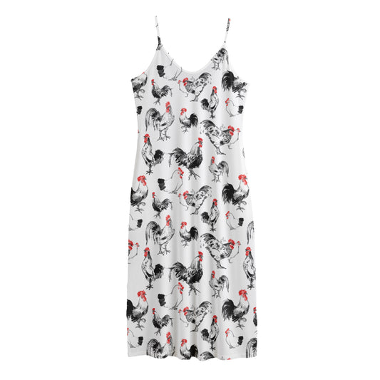 Chicken Ink Painting Pattern Print Jersey Midi Cami Dress