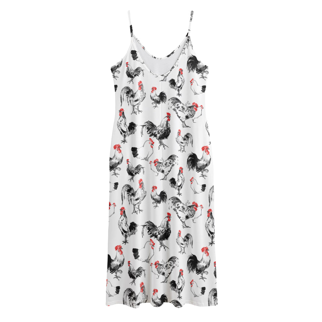 Chicken Ink Painting Pattern Print Jersey Midi Cami Dress