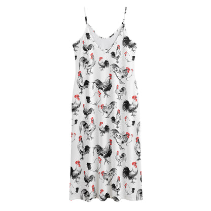 Chicken Ink Painting Pattern Print Jersey Midi Cami Dress