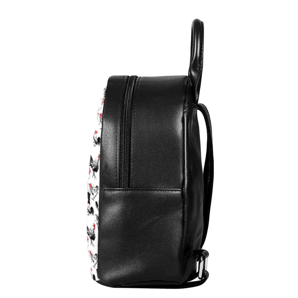 Chicken Ink Painting Pattern Print Leather Backpack
