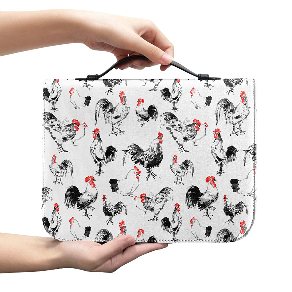 Chicken Ink Painting Pattern Print Leather Bible Cover