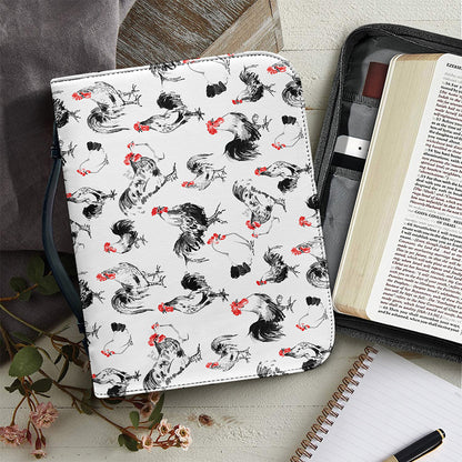 Chicken Ink Painting Pattern Print Leather Bible Cover