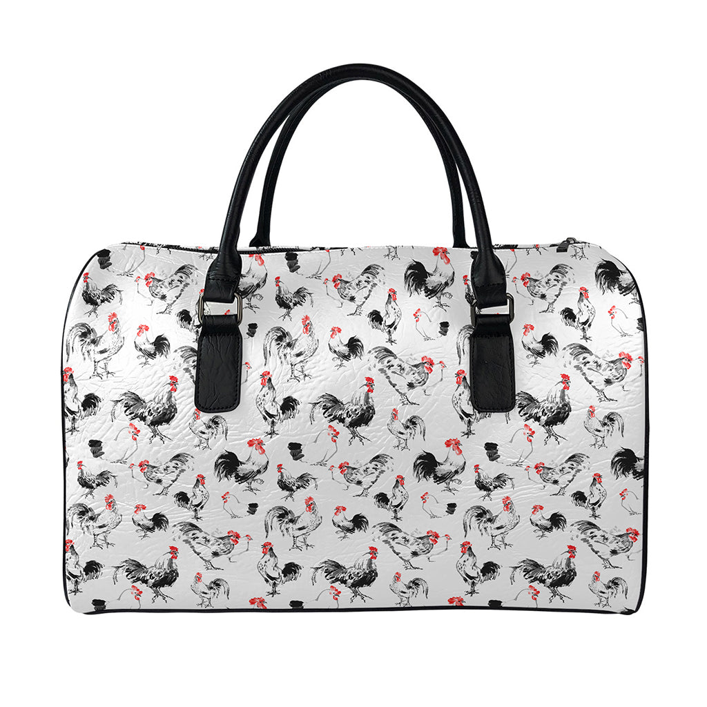 Chicken Ink Painting Pattern Print Leather Duffle Bag