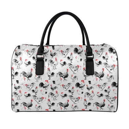 Chicken Ink Painting Pattern Print Leather Duffle Bag