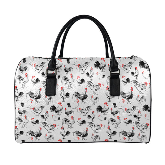 Chicken Ink Painting Pattern Print Leather Duffle Bag