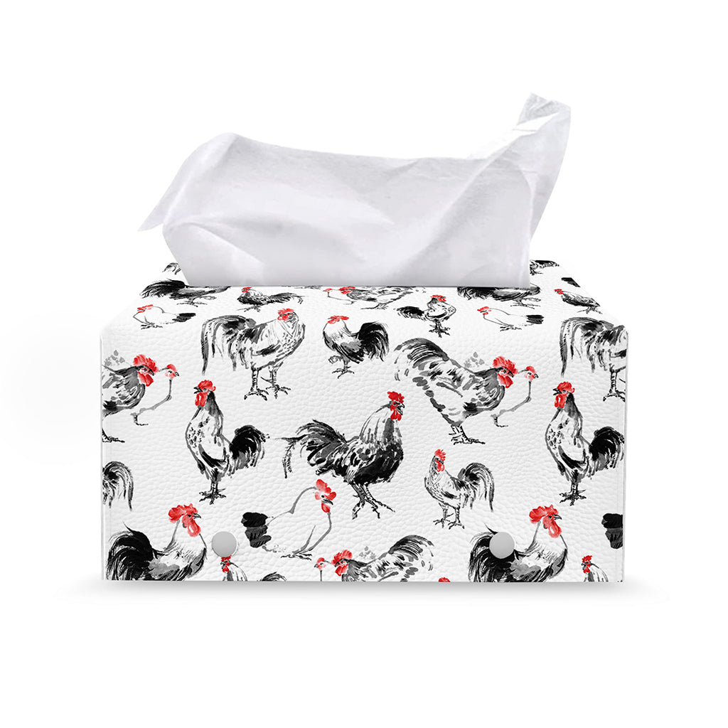 Chicken Ink Painting Pattern Print Leather Tissue Box Cover