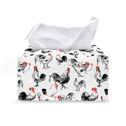 Chicken Ink Painting Pattern Print Leather Tissue Box Cover