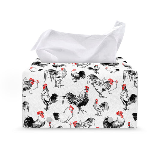 Chicken Ink Painting Pattern Print Leather Tissue Box Cover