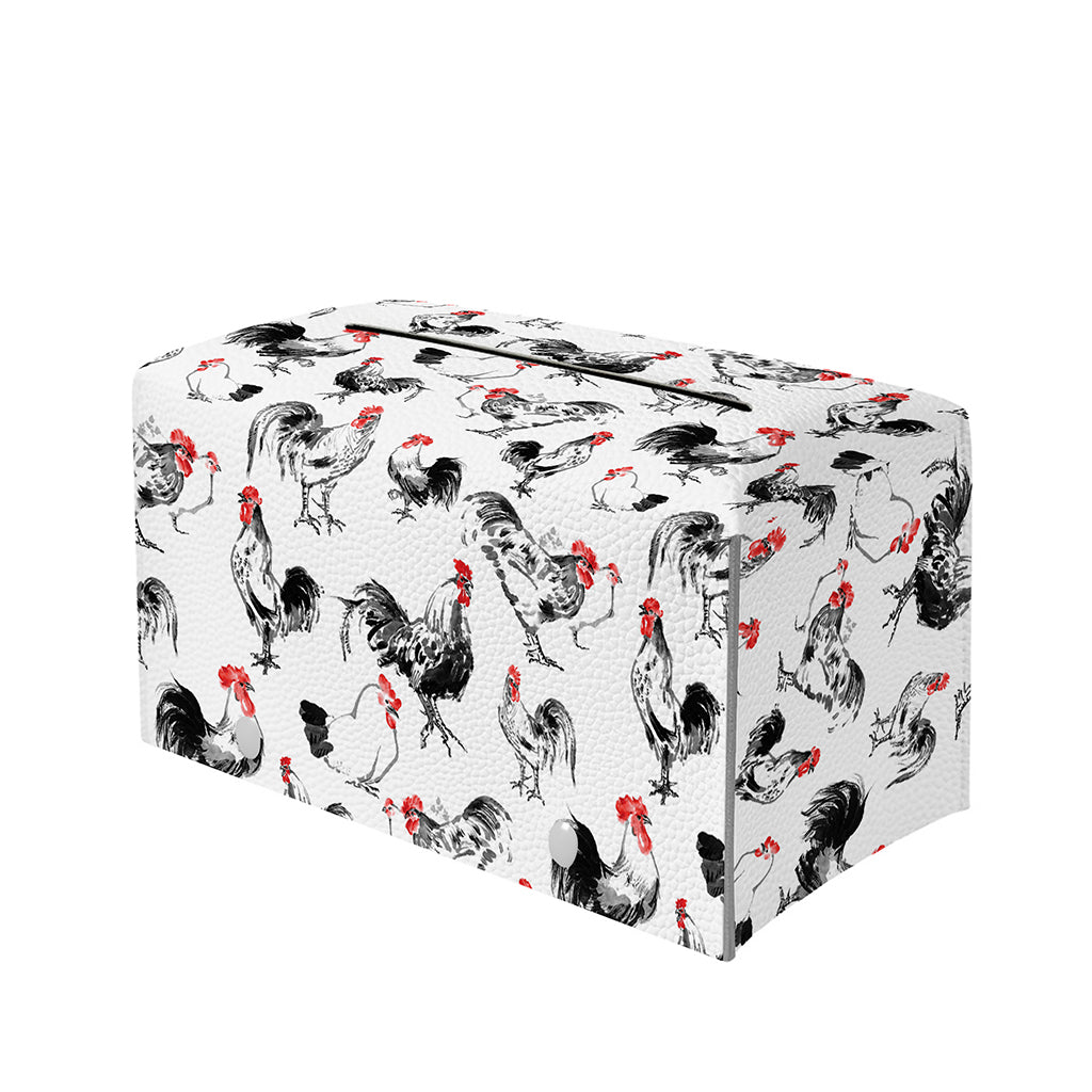Chicken Ink Painting Pattern Print Leather Tissue Box Cover