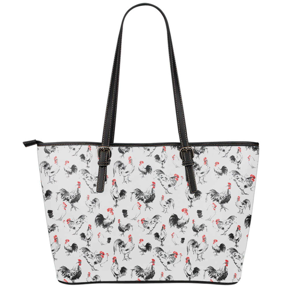 Chicken Ink Painting Pattern Print Leather Tote Bag