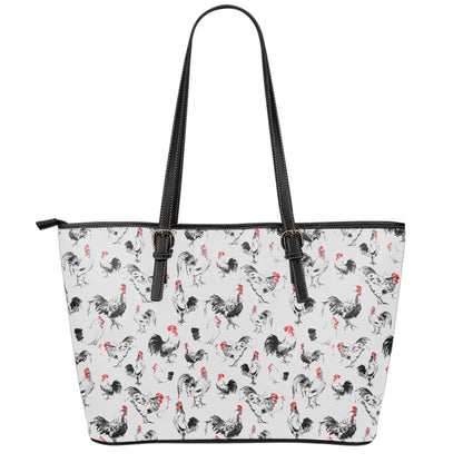 Chicken Ink Painting Pattern Print Leather Tote Bag