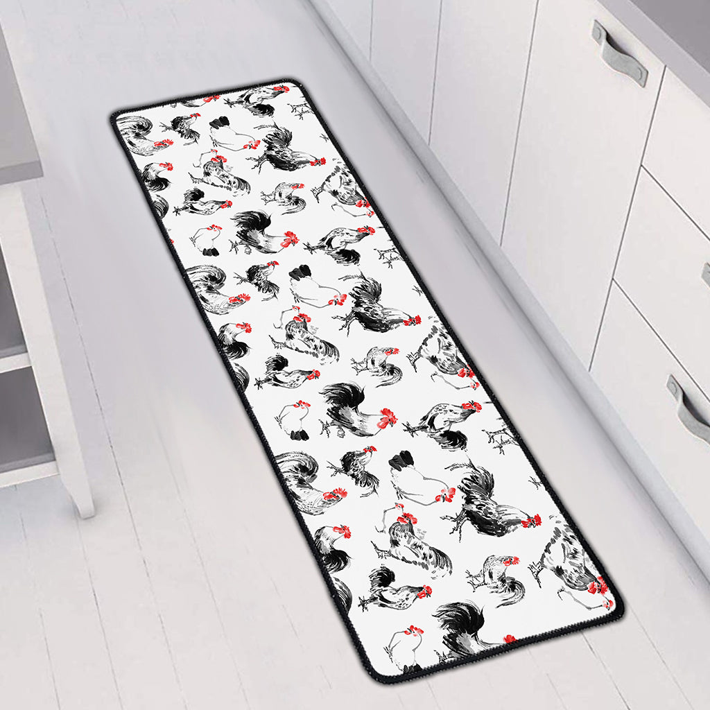 Chicken Ink Painting Pattern Print Long Kitchen Mat
