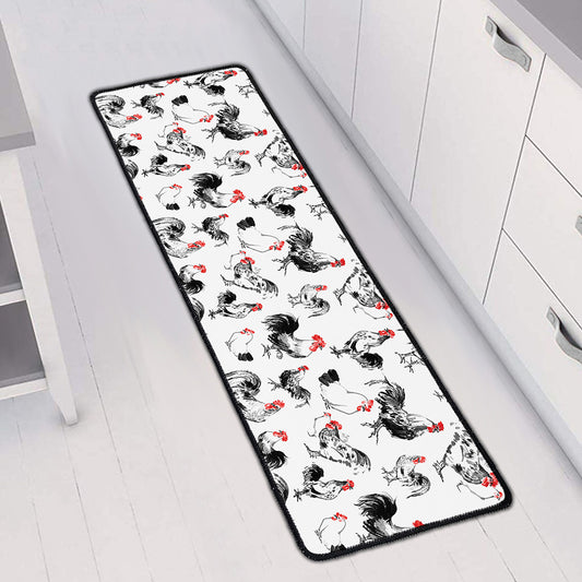 Chicken Ink Painting Pattern Print Long Kitchen Mat
