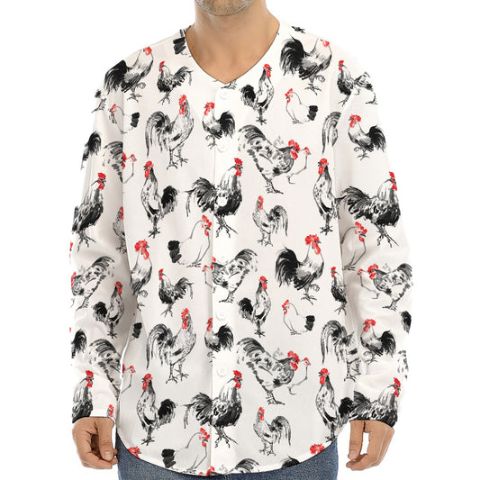 Chicken Ink Painting Pattern Print Long Sleeve Baseball Jersey