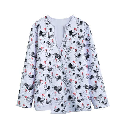 Chicken Ink Painting Pattern Print Long Sleeve Short Coat