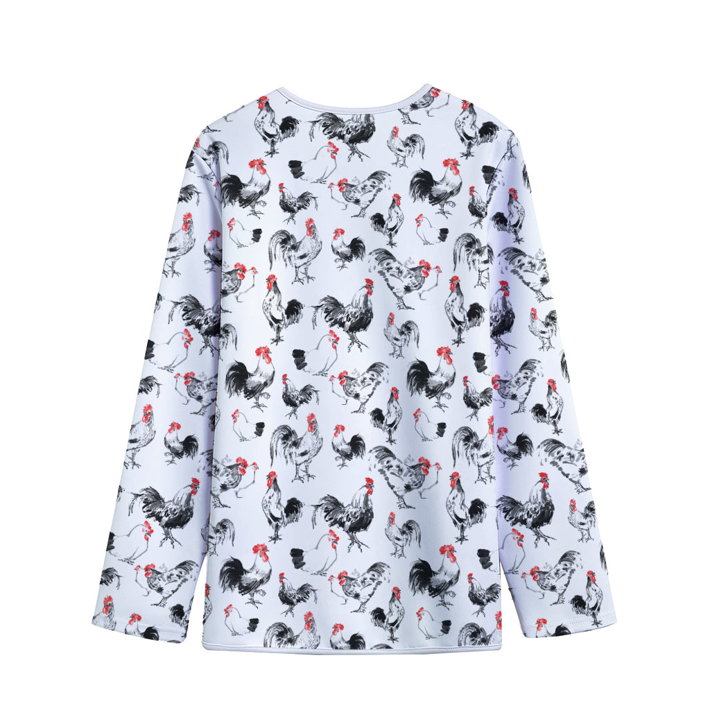 Chicken Ink Painting Pattern Print Long Sleeve Short Coat