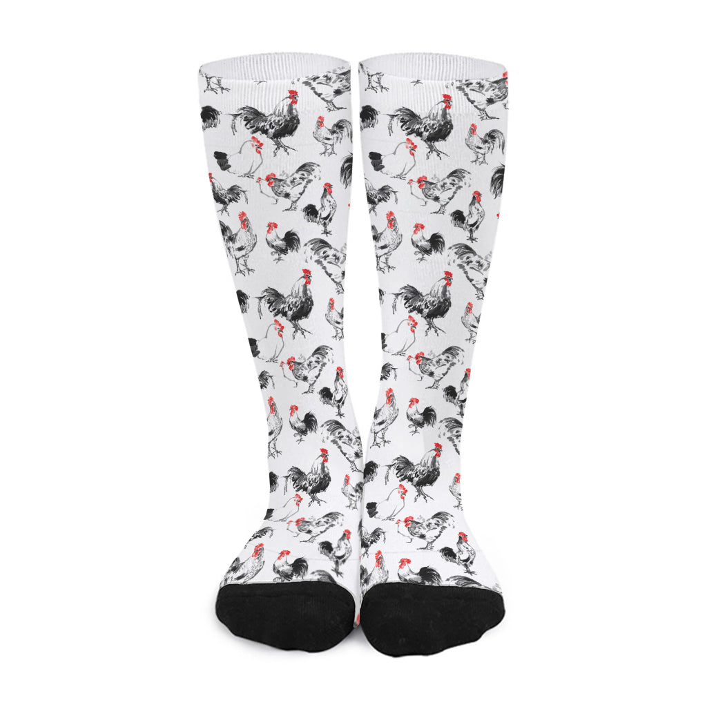 Chicken Ink Painting Pattern Print Long Socks