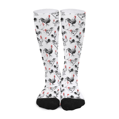 Chicken Ink Painting Pattern Print Long Socks